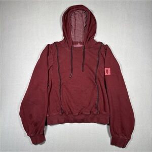 Free People Movement Oversized Cropped Hooded Sweater Womens Small Burgundy